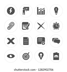 16 Lightning, Presentation, Target, Visible, Speech bubble, Menu, Clip, Cancel, Cancel modern icons on round shapes, vector illustration, eps10, trendy icon set.
