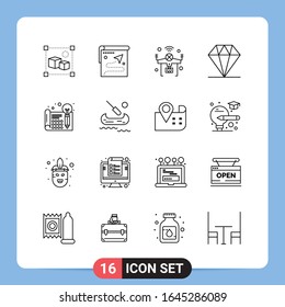 Símbolos de esquema del paquete de iconos negros de 16 líneas para aplicaciones móviles aisladas en fondo blanco. Juego De 16 Iconos.