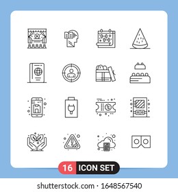 Símbolos de esquema del paquete de iconos negros de 16 líneas para aplicaciones móviles aisladas en fondo blanco. Juego De 16 Iconos.