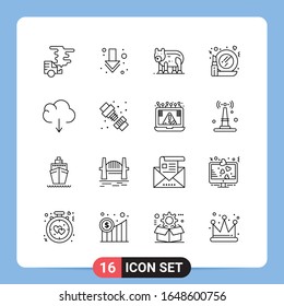 16 Line Black Icon Pack Outline Symbols for Mobile Apps isolated on white background. 16 Icons Set.