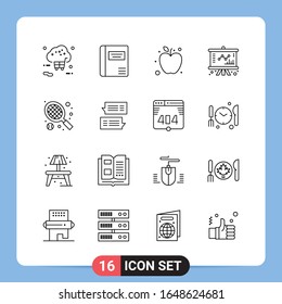 16 Line Black Icon Pack Outline Symbols for Mobile Apps isolated on white background. 16 Icons Set.