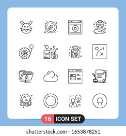 16 Line Black Icon Pack Outline Symbole für mobile Apps einzeln auf weißem Hintergrund. 16 Symbole Set.