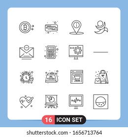 Símbolos de esquema del paquete de iconos negros de 16 líneas para aplicaciones móviles aisladas en fondo blanco. Juego De 16 Iconos.