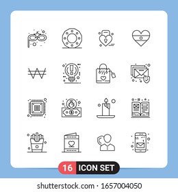 16 Line Black Icon Pack Outline Symbols for Mobile Apps isolated on white background. 16 Icons Set.