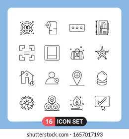 Símbolos de esquema del paquete de iconos negros de 16 líneas para aplicaciones móviles aisladas en fondo blanco. Juego De 16 Iconos.