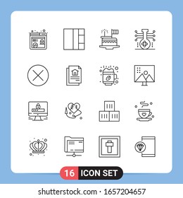 16 Line Black Icon Pack Outline Symbols for Mobile Apps isolated on white background. 16 Icons Set.