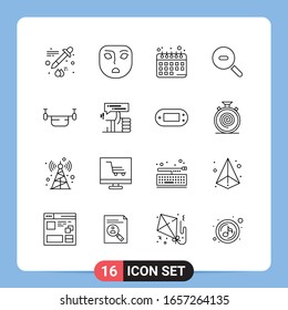 16 Line Black Icon Pack Outline Symbols for Mobile Apps isolated on white background. 16 Icons Set.