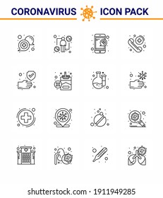 16 Line Corona Virus pandemic vector illustrations care; emergency; intect; call; question viral coronavirus 2019-nov disease Vector Design Elements