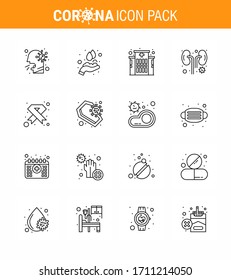 16 Line Coronavirus Covid19 Icon pack such as cancer; kidney; washing; infection; disease viral coronavirus 2019-nov disease Vector Design Elements