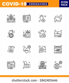 16 Line Coronavirus Covid19 Icon pack such as hand soap; hand; record; cleaning; disease viral coronavirus 2019-nov disease Vector Design Elements