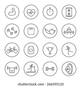 16 line fitness, gym, training round icons, vector illustration, eps10, easy to edit