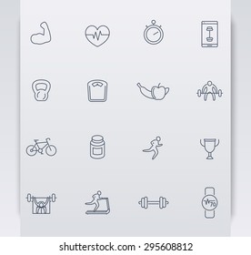 16 line fitness, gym, training blue icons, vector illustration, eps10, easy to edit - Shutterstock ID 295608812
