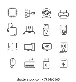 16 line icon computer equipment concept. editable stoke. vector iillustration.