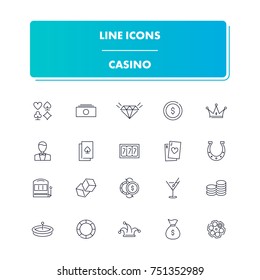 16. Line icons set. Casino pack. Vector illustration