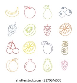 16 line icons sets of fruits and berries