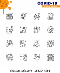 16 Line Set of corona virus epidemic icons. such as list; diet; virus; check list; sars viral coronavirus 2019-nov disease Vector Design Elements