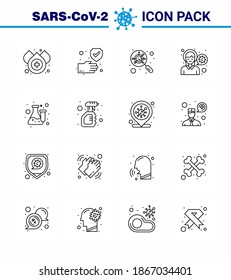 16 Line Set of corona virus epidemic icons. such as flask; virus infection; glass; sick; headache viral coronavirus 2019-nov disease Vector Design Elements
