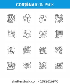 16 Line Set von Corona-Virus-Epidemie-Symbole. wie Hände; Waschen; Hände; waschen; Hand waschen virales Coronavirus 2019-nov Krankheit Vektordesign Elements