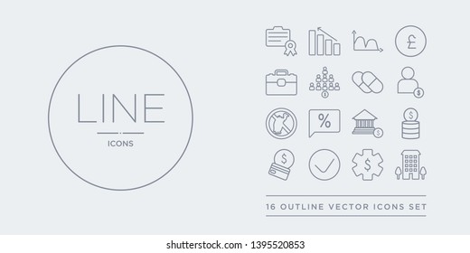 16 line vector icons set such as ordinary residence, ordinary share, organisation for economic cooperation and development, organisation of petroleum exporting countries (opec), overdraft contains