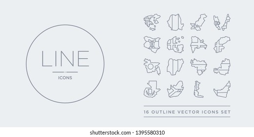 16 line vector icons set such as united arab emirates flag, chile flag, south africa flag, guatemala austria contains venezuela nigeria bangladesh sweden united arab emirates chile south africa from