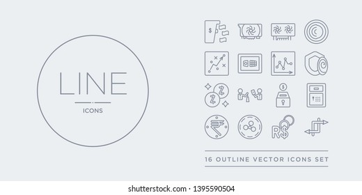 16 line vector icons set such as random, real, ripple, rupee, safe box contains saving, sell, zcash,  . random, real, ripple from cryptocurrency economy outline icons. thin, stroke elements