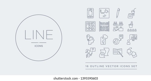 16 line vector icons set such as graduation, homework, information, instructor, interactive course contains international, knowledge, learning, lecture. graduation, homework, information from