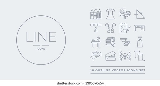 16 line vector icons set such as sheet, sociology, stapler, streaming, student contains study, study tools, studying, teacher desk. sheet, sociology, stapler from e-learning and education outline