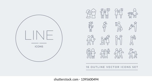 16 line vector icons set such as brother, cousin, ex-husband, family, father contains father-in-law, fianc?e, girlfriend, grandparents. brother, cousin, ex-husband from family relations outline