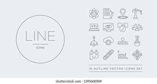 16 line vector icons set such as business networking, business performance, chain, chat bot, chemical lab contains classification, cloud service, collaborative idea, community. business networking,