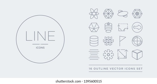 16 line vector icons set such as 3d cube, angle, asterisk, center alignment, circle contains corner, cubes, cylinder, diameter. 3d cube, angle, asterisk from geometry outline icons. thin, stroke