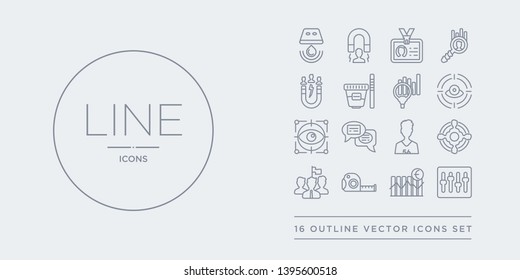 16 line vector icons set such as sound control, stock prices, tape measure, team leader, team target contains teenager, text chat, trackability, trackability. sound control, stock prices, tape