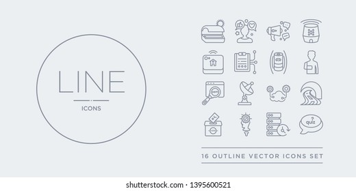 16 Line Vector Icons Set Such As Quiz, Real Time Data, Realization, Referendum, Road Tunnel Contains Saas, Satellite Antenna, Sem, Shoulder Immobilizer. Quiz, Real Time Data, Realization From