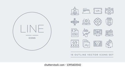 16 line vector icons set such as engagement, firewalls, font, frameworks, front end contains grid system, growth hacking, html, html5. engagement, firewalls, font from technology outline icons.