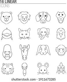 16 Linear animal icon pack