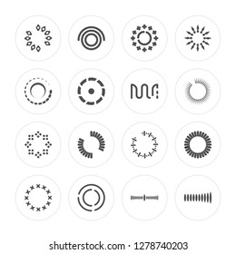 16 Loading, Loading modern icons on round shapes, vector illustration, eps10, trendy icon set.