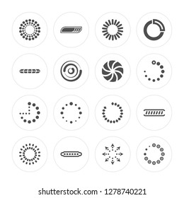 16 Loading, Loading modern icons on round shapes, vector illustration, eps10, trendy icon set.