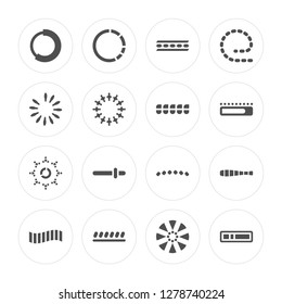 16 Loading, Loading modern icons on round shapes, vector illustration, eps10, trendy icon set.
