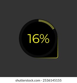 16% de carga. Vetor de Diagrama Ui. Ícone de andamento do download. Interface de diagrama de círculo. Dezesseis por cento baixando.