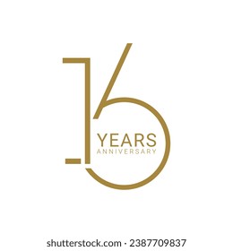 16 logo, 16th Years Anniversary Logo, Golden Color, Vector Template Design element for birthday, invitation, wedding, jubilee and greeting card illustration.