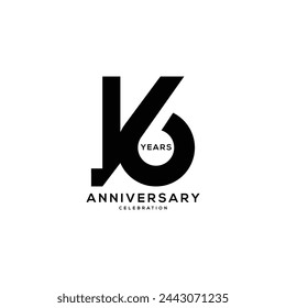 16 logo, 16th Years Anniversary Logo, black Color, Vector Template Design element for birthday, invitation, wedding, jubilee and greeting card illustration.