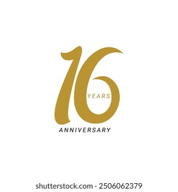 16 logo, 16th Years Anniversary Logo, Gold Color, Vector Template Design element for birthday, invitation, wedding, jubilee and greeting card illustration.