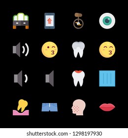 16 makeup icons with tooth and unicycle in this set