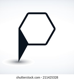 16 map pins sign location icon with oval gray shadow in simple flat style. Black rounded hexagon shapes on white background. This vector illustration web design element save in 8 eps