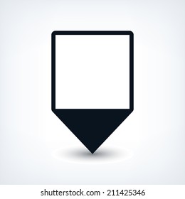 16 map pins sign location icon with oval gray shadow in simple flat style. Black rounded square shapes on white background. This vector illustration web design element save in 8 eps
