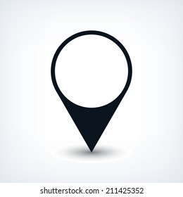 16 map pins sign location icon with oval gray shadow in simple flat style. Black circle shapes on white background. This vector illustration web design element save in 8 eps