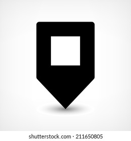 16 map pins sign location icon with ellipse gray gradient shadow in flat simple style. Black rounded square shapes on white background. Vector illustration web design element save in 8 eps