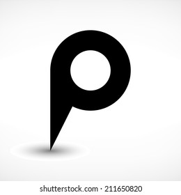 16 map pins sign location icon with ellipse gray gradient shadow in flat simple style. Black round shapes on white background. Vector illustration web design element save in 8 eps