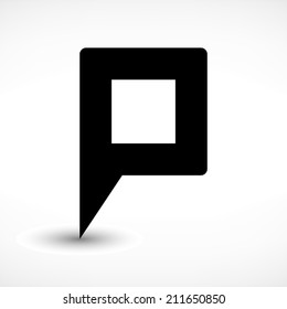 16 map pins sign location icon with ellipse gray gradient shadow in flat simple style. Black rounded square shapes on white background. Vector illustration web design element save in 8 eps