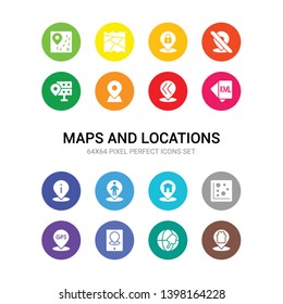 16 Maps And Locations Vector Icons Set Included Gift Shop Location, Globe, Gps Device, Gps Location, Heat Map, Home Location, Human Information Point Pin, Keyhole?markup Language, Left Chevron,