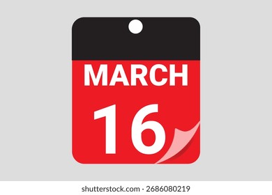 16 de março calendário data vetor ilustração para planejador de negócios e prazo lembrete design 2026